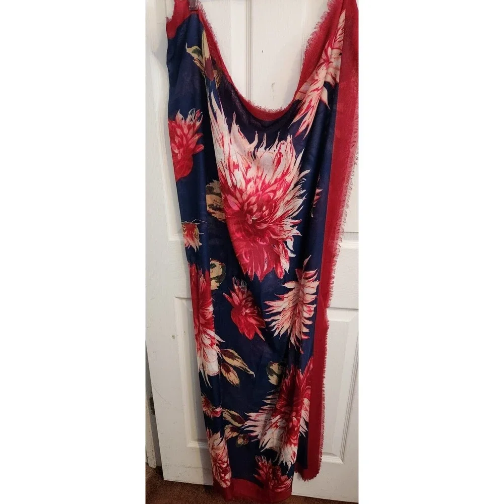 NWT Talbot's Pink Blue White Floral Colorful Long Scarf Wrap MSRP $44.50 27